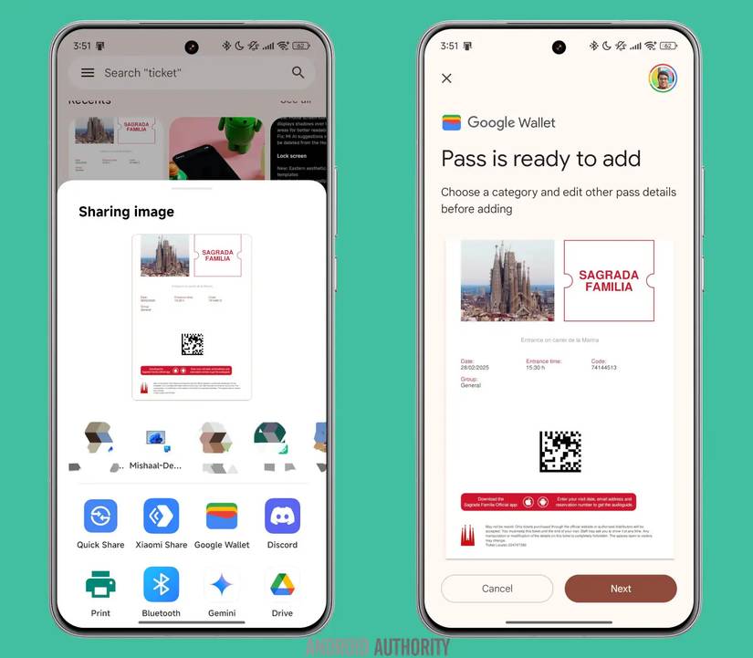google wallet share sheet addition